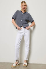 Striped Short Sleeve Button Cardigan: Black / S