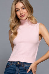Sleeveless Turtle Neck Sweater Top: IVY-ivory / S