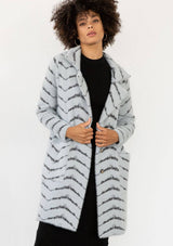 Fuzzy Chevron Jacquard Button Front Cardigan: Black/White / L