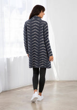 Fuzzy Chevron Jacquard Button Front Cardigan: Cream/Black / L