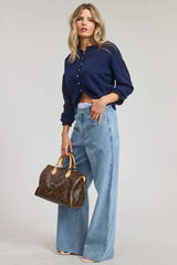 Essential Button Down Cardigan Top: Ocean / S