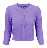 3/4 Sleeve Crewneck Knit Cropped Cardigan Sweater MK3514: BRONZE / M