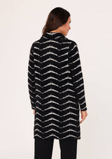 Fuzzy Chevron Jacquard Button Front Cardigan: Black/White / L