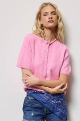 Short Sleeve Button Down Cardigan Top: Black / L