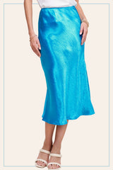 JBP4222-High-Waisted Midi Length Satin Effect Solid Skirt: Brown / L
