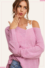 JLS3504-Soft Lightweight Loose Fit Textured Pullover Sweater: Taro / L