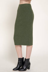 Pencil Midi Sweater Skirt with Back Slit: BRN-caramel brown / S