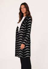 Fuzzy Chevron Jacquard Button Front Cardigan: Cream/Black / L