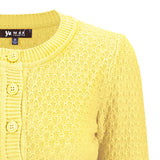 3/4 Sleeve Crewneck Knit Cropped Cardigan Sweater MK3514: NAVY / M