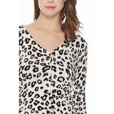 Leopard 3/4 Sleeve V-Neck Buttoned Sweater Cardigan CO078LEO: IVORY/GREY / M