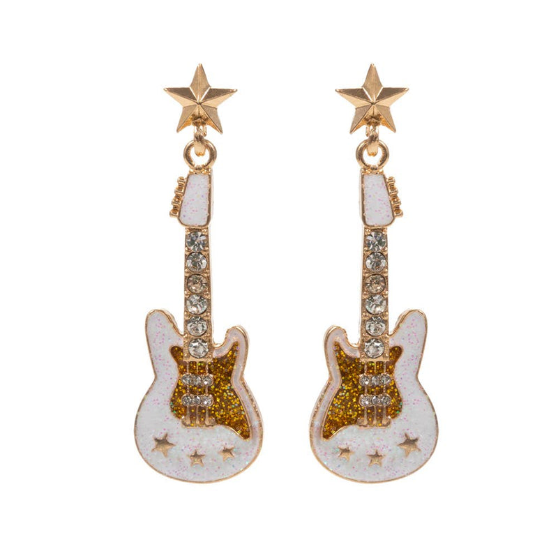 Stone Embellished Glittered Enamel Guitar Dangle Earrings
: Black