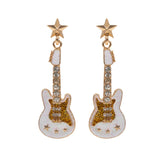 Stone Embellished Glittered Enamel Guitar Dangle Earrings
: White