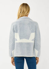 Double Breasted Sweater Jacket: WHITE/DUSTY BLUE / L