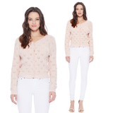 Lace Pattern V-Neck Scallop Hem Button Down Cardigan MK3659: SAGE / M