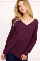 JLS3504-Soft Lightweight Loose Fit Textured Pullover Sweater: Taro / M