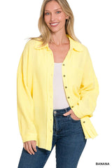 `Oversized Raw Edge Shirt W/ Back Patch Zenana: ASHGREY-149498 / L