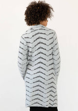 Fuzzy Chevron Jacquard Button Front Cardigan: Cream/Black / L