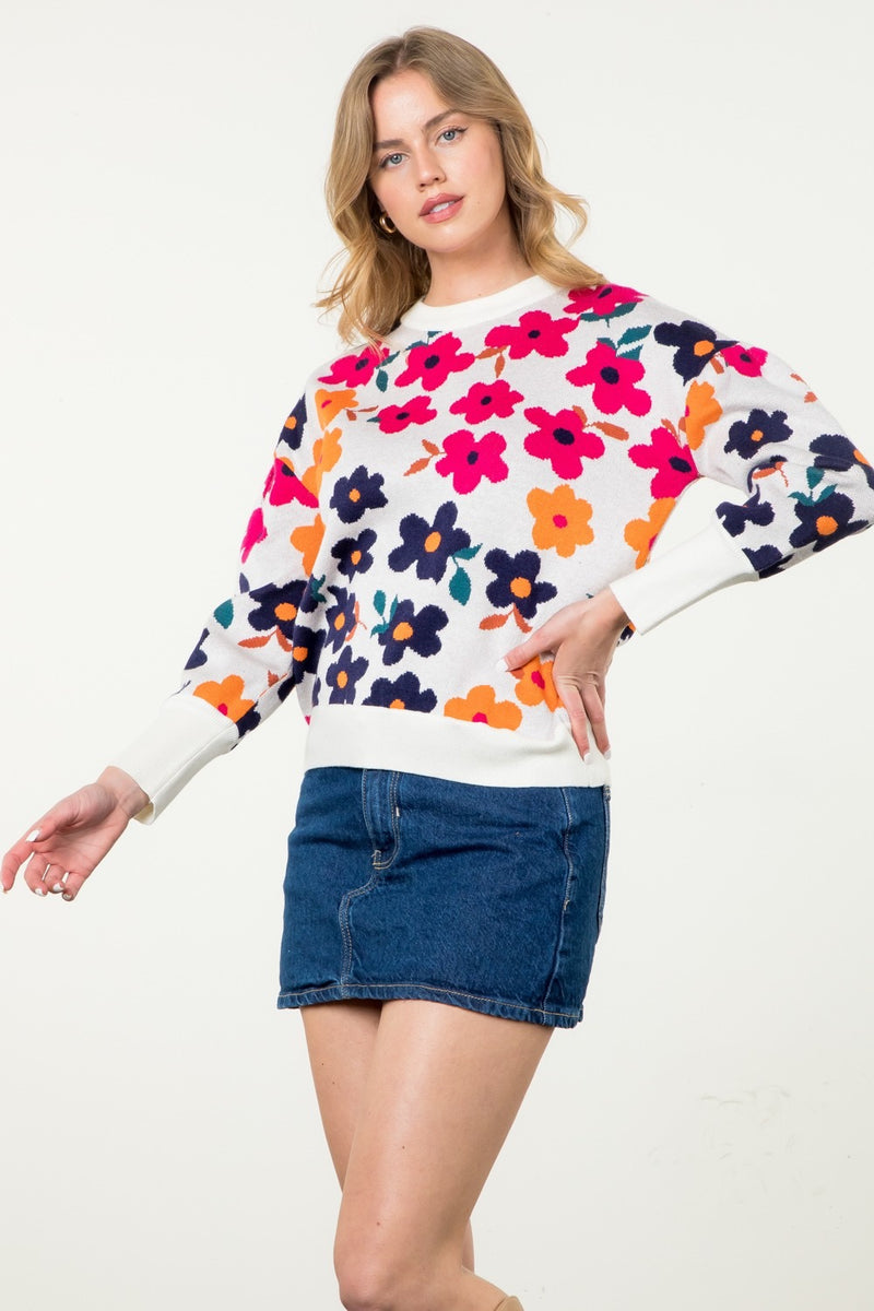 Flower Rib Knit Sweater