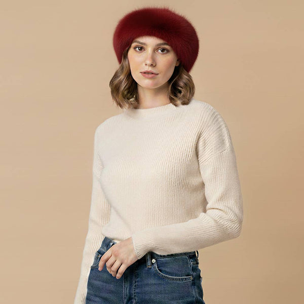 Plush Faux Fur Round Winter Beret Hat