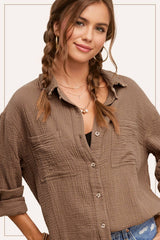 SRT7448-Crinkled Gauze Button Down Shirt 4th of july: White / S