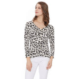 Leopard 3/4 Sleeve V-Neck Buttoned Sweater Cardigan CO078LEO: IVORY/GREY / XL