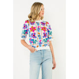 Short Sleeve Flower Knit Top