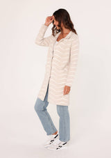 Fuzzy Chevron Jacquard Button Front Cardigan: Cream/Black / L