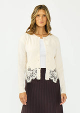 Lace Trim Button Front Cardigan: BLACK / S