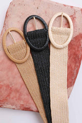 Raffia Oval Buckle Belt - Eco Chic: Black