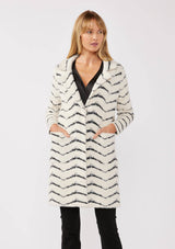 Fuzzy Chevron Jacquard Button Front Cardigan: Black/White / L
