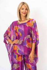 Women Printed Silk Kaftan: Burgundy
