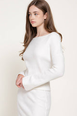 Bell Sleeve Wide Boat Neck Sweater: WHT-cream / S