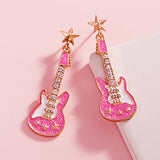 Stone Embellished Glittered Enamel Guitar Dangle Earrings
: Black