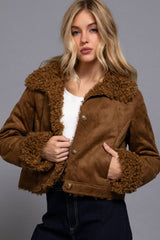 Long Sleeve Inside Fur Detail Penny Lane Suede Short Jacket: BLK-black / S