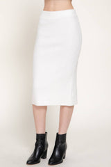 Pencil Midi Sweater Skirt with Back Slit: BLK-black / S