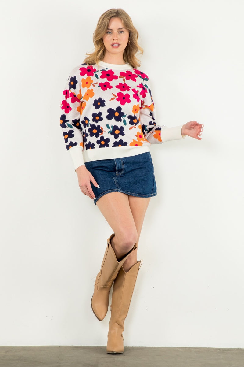 Flower Rib Knit Sweater