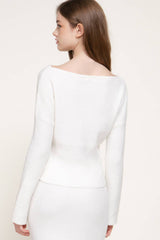 Bell Sleeve Wide Boat Neck Sweater: WHT-cream / L