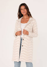 Fuzzy Chevron Jacquard Button Front Cardigan: Black/White / L