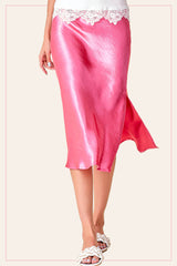 JBP4222-High-Waisted Midi Length Satin Effect Solid Skirt: Brown / S
