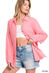 `Oversized Raw Edge Shirt W/ Back Patch Zenana: LTOLIVE-149497 / M