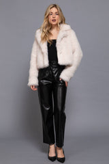 Long Sleeve Notched Collar Faux Fur Cropped Jacket: PNK-mauve / M