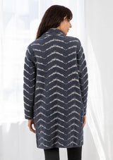 Fuzzy Chevron Jacquard Button Front Cardigan: Black/White / M
