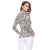 Leopard 3/4 Sleeve V-Neck Buttoned Sweater Cardigan CO078LEO: IVORY/GREY / M