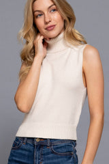 Sleeveless Turtle Neck Sweater Top: IVY-ivory / S