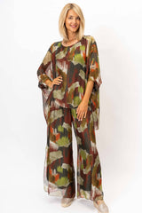 Women Printed Silk Kaftan: Burgundy