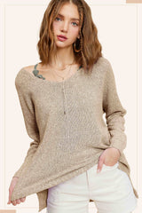 JLS3504-Soft Lightweight Loose Fit Textured Pullover Sweater: Taro / L