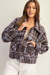 Plaid Textured Button Down Collared Jacket