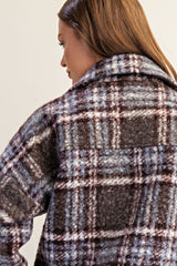 Plaid Textured Button Down Collared Jacket