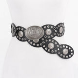 Faux Leather Oval Shape Vintage Belt: BK