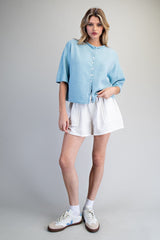 Baby Blue Button Down Half Sleeve Cardigan
